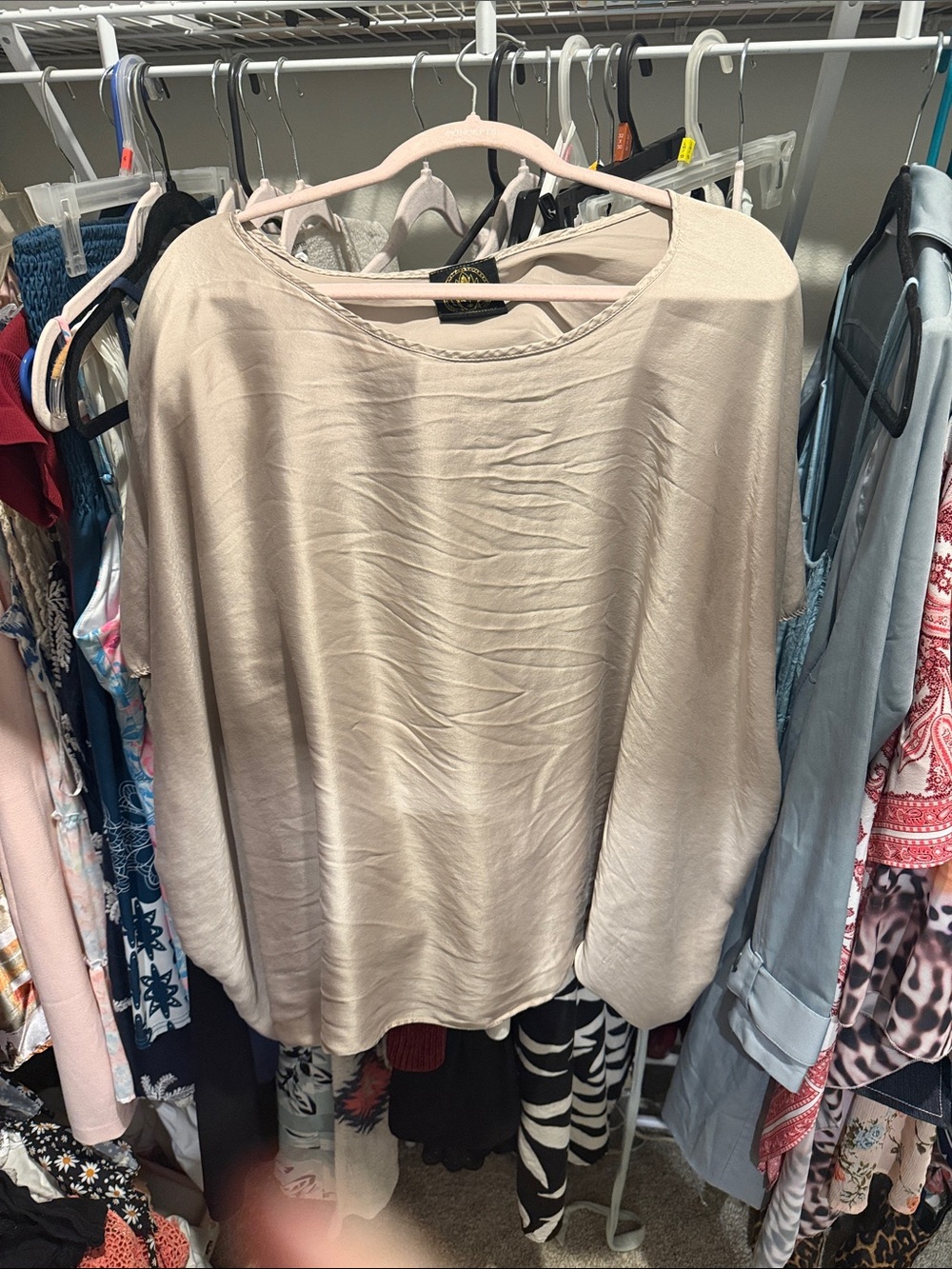 Women's Light Taupe Boatneck Short Sleeve Top